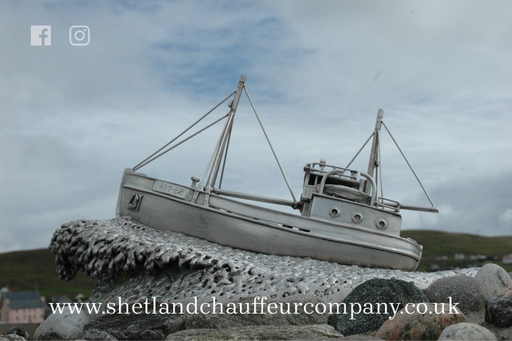 Scalloway’s Shetland Bus memorial on Main Street, Scalloway, Shetland